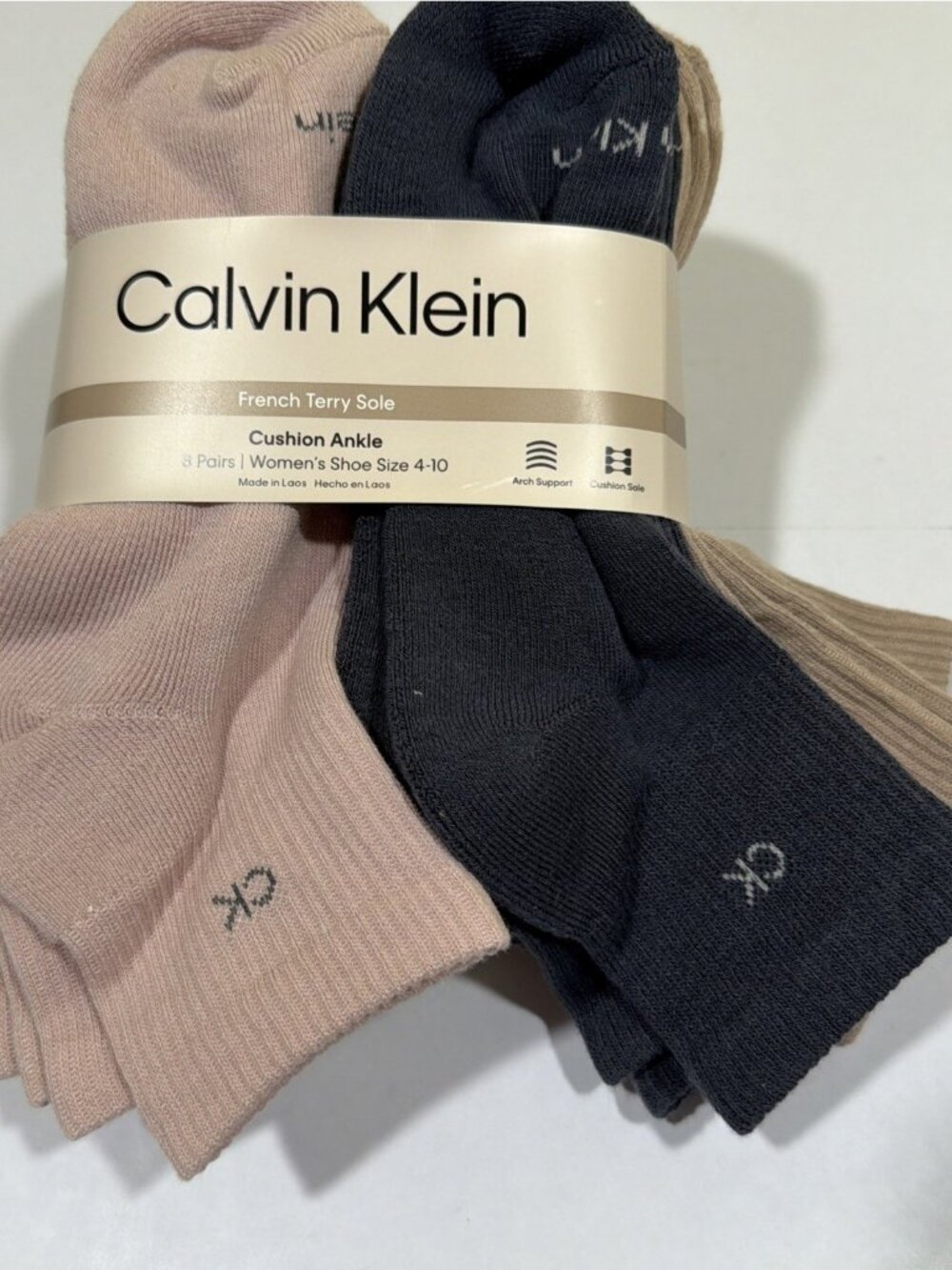 Calvin Klein Womens Cushion Ankle Socks 8 Pairs Size 4-10 Multi-Color Pack